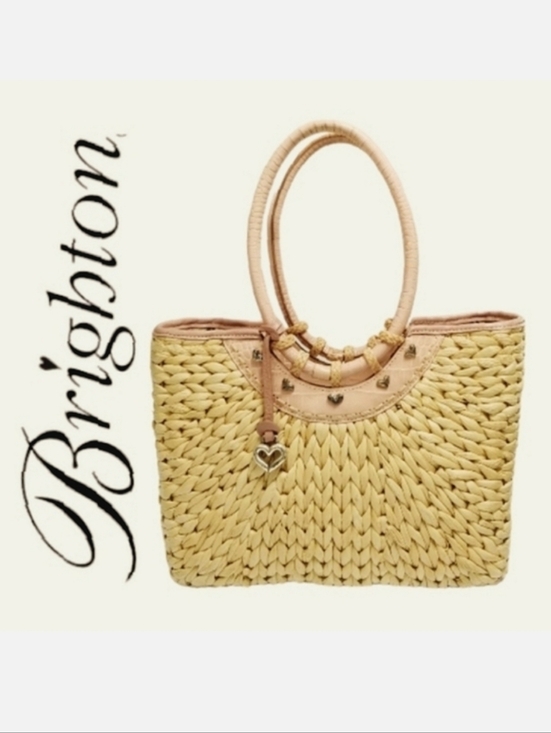 Brighton Handbags - BRIGHTON Leili Leather Trim Straw Tote Bag Dusty Rose Pink